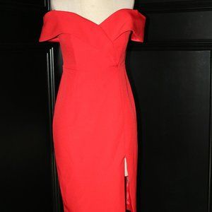 Strut and bolt off the shoulder dress